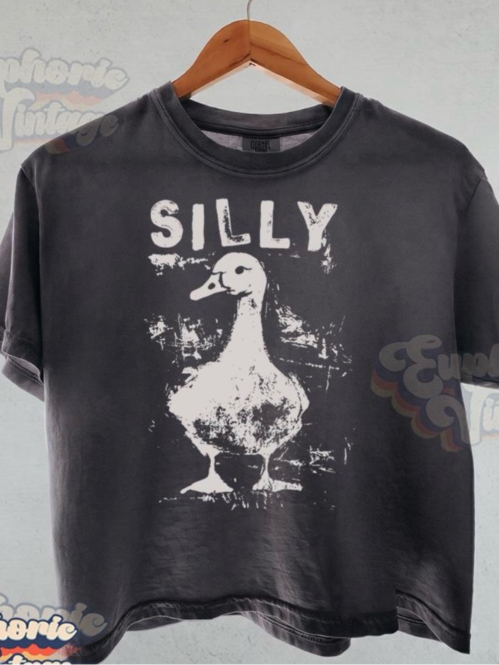 NWOT Silly Goose Graphic Boxy Crop Tee - Comfort Colors - Pepper - L